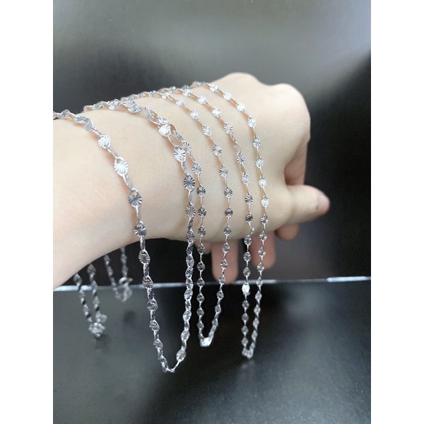Dây chuyền nữ hình lá me khắc máy xi bạch kim -Bạc cao cấp 925 xi bạch kim