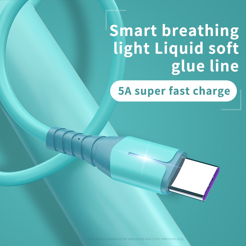 Cáp silicon dẻo USB Type-C 3A sạc siêu nhanh thông minh nhiều màu sắc tùy chọn có đèn báo cho điện thoại