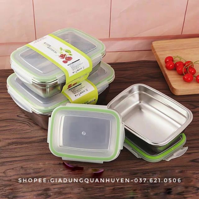 Bộ 3 Hộp đựng thực phẩm, hộp lạnh inox 304 chính hãng Hàn Quốc