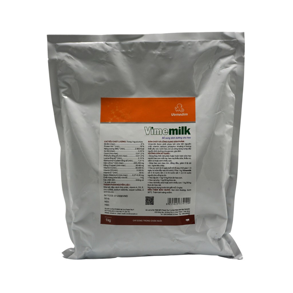 30 cồn saly Vemedim Vime Milk - Sữa thay thế bổ sung dinh dưỡng cho heo, lợn (Gói 1Kg)