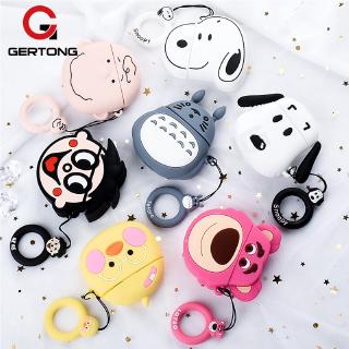 Vỏ silicon mềm bọc bảo vệ hộp đựng tai nghe Apple Airpods 2 thiết kế hình Kawaii dễ thương kèm vòng đeo ngón tay