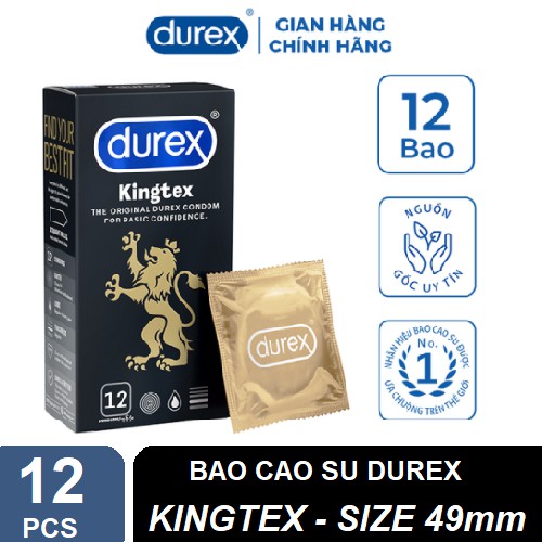 Bao cao su Durex Kingtex, sz 49mm, Hộp 12 bao, Siêu mỏng, Ôm gọn bó sát_Truyền nhiệt nhập cuộc nhanh