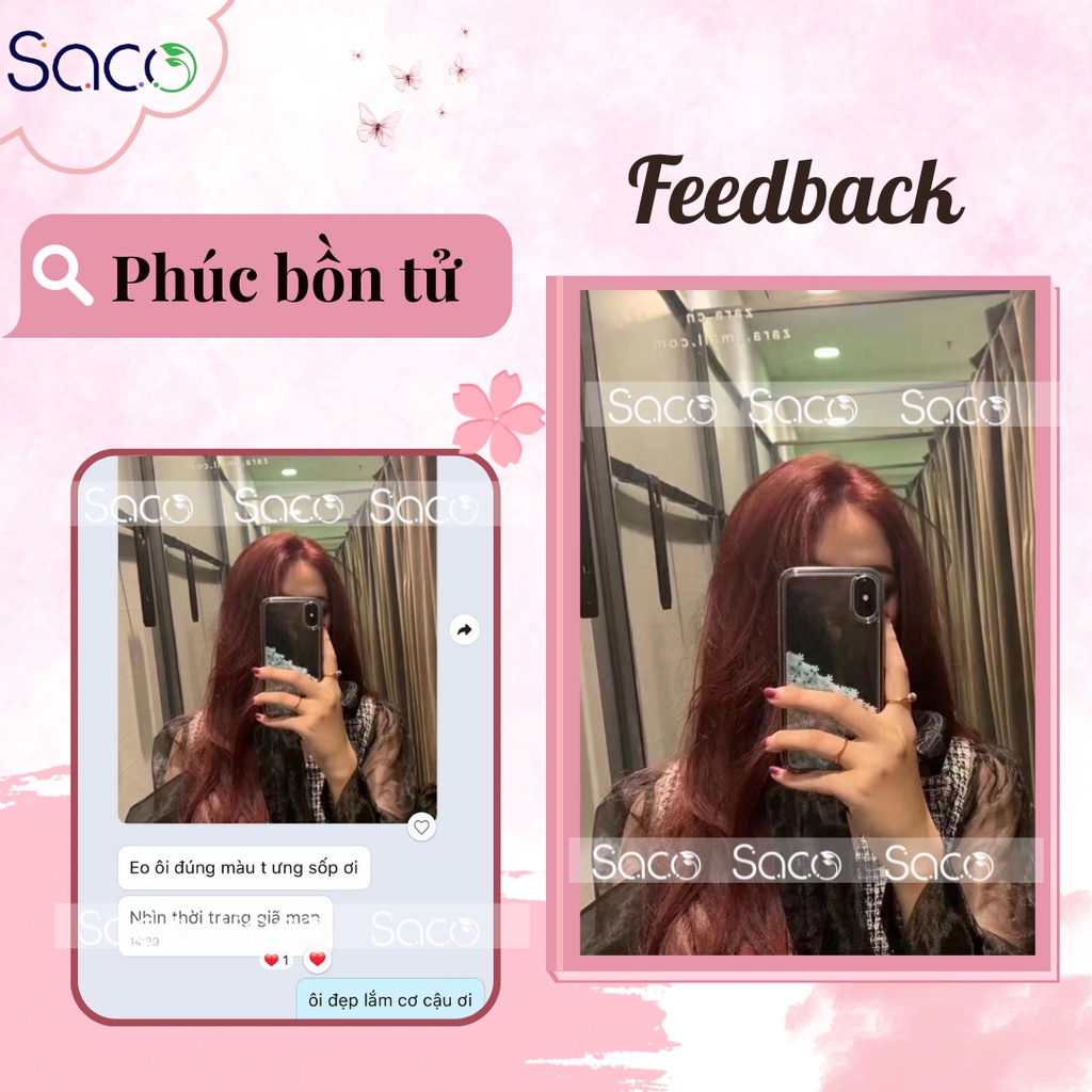Lược nhuộm tóc thần thánh Saco màu Phúc Bồn Tử lên màu từ nền đen, không cần tẩy hay nâng tone Chai 400ml