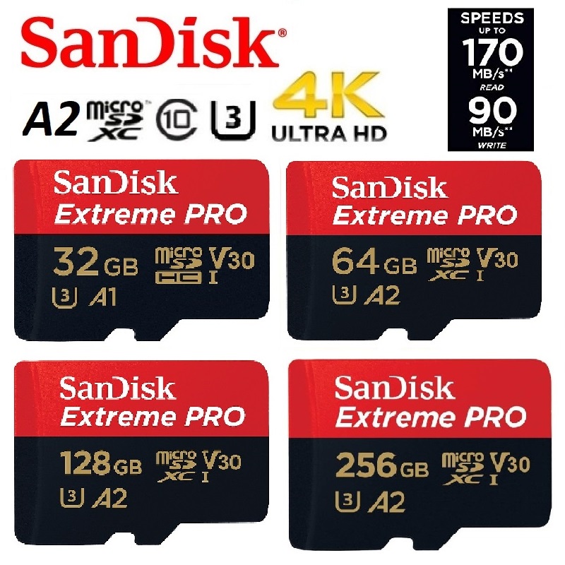 Thẻ Nhớ Sandisk U3 128GB SD 16GB 64GB 256GB 512GB C10 A2 90MB / s Micro SD