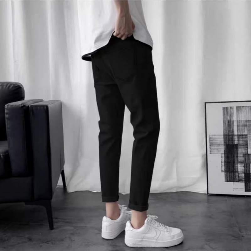 Quần Jeans Skinny,Mẫu quần jean nam đen [ Trơn &amp; Rách gối ] ống đứng tôn dáng - vải jeans bò co giãn 4 chiều cao cấp!