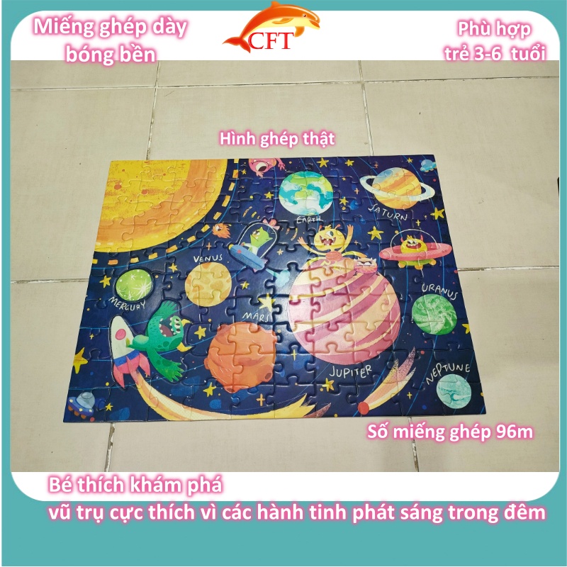Xếp hình cho bé từ 3 tuổi có DẠ QUANG phát sáng trong đêm bộ ghép hình puzzle 2 mẫu hành tinh và ô tô