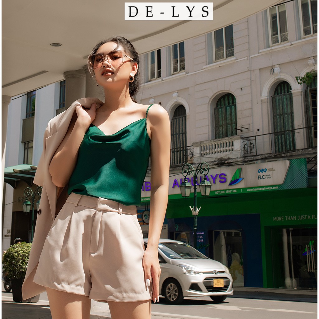 Set áo vest quần short Delys áo vest nữ blazer màu kem dáng suông giấu quần, hàng thiết kế cao cấp