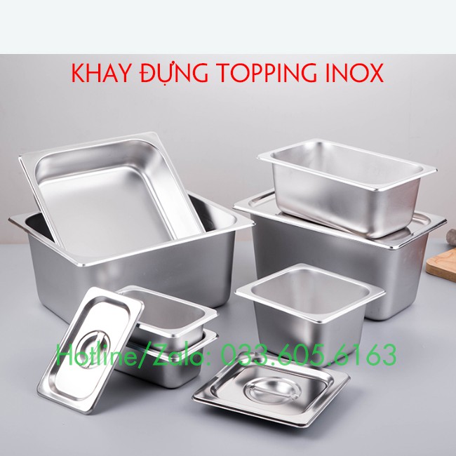 Khay đựng Topping inox Có nắp - Dụng cụ pha chế TV