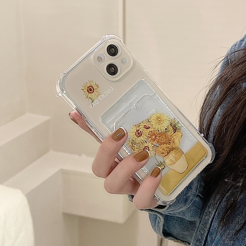 Ốp Điện Thoại Họa Tiết Hoa Hướng Dương Có Ngăn Đựng Thẻ Cho Iphone 14promax / 13mini 11 / 12pro 678Plus / xsmax / xr