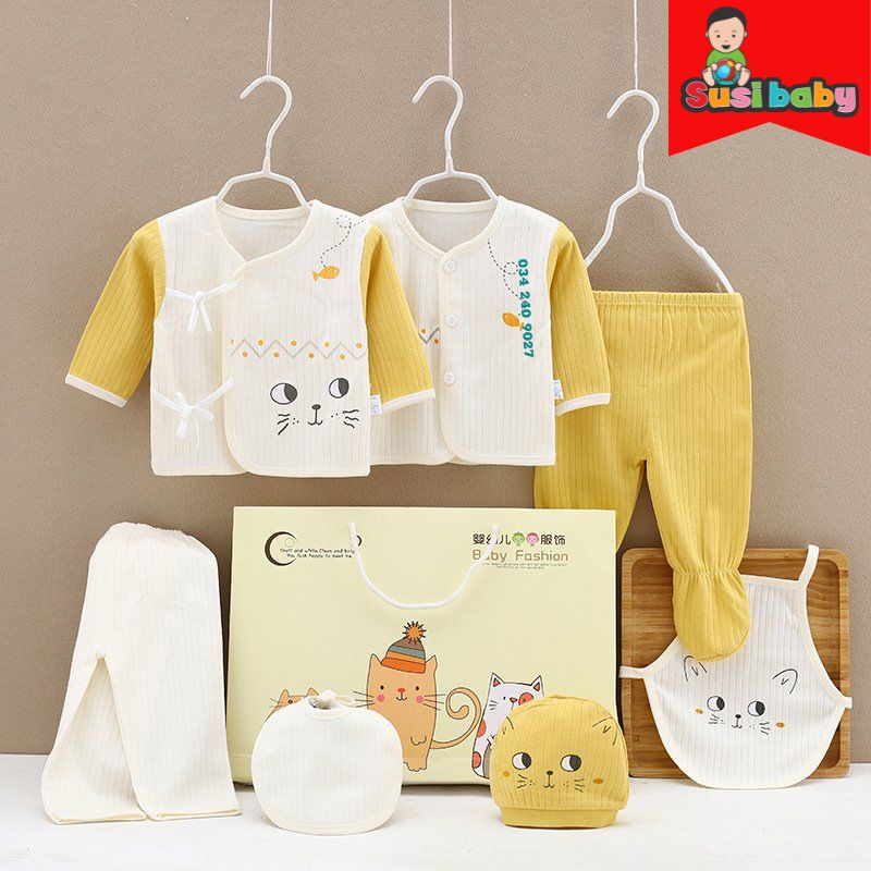 SET ĐỒ SƠ SINH 7 CHI TIẾT CAO CẤP 3 MÀU HỒNG XANH VÀNG CHO BÉ TRAI BÉ GÁI