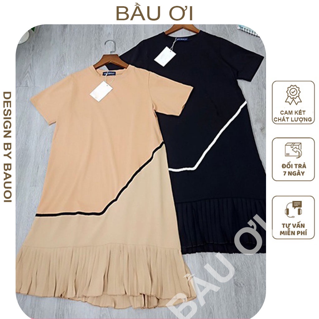[BÂUOII V41] VÁY BẦU CÔNG SỞ  ĐẸP ĐEN VIỀN TRẮNG -  ĐẦM BẦU MÙA HÈ XINH CHO MẸ BẦU
