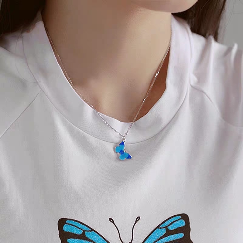 Vòng Đeo Tay Dạng Chuỗi Xích Phối Mặt Hình Bướm Xanh Dương Phong Cách Hàn Quốc Cổ Điển Quyến Rũ Thời Trang Cho Nữ