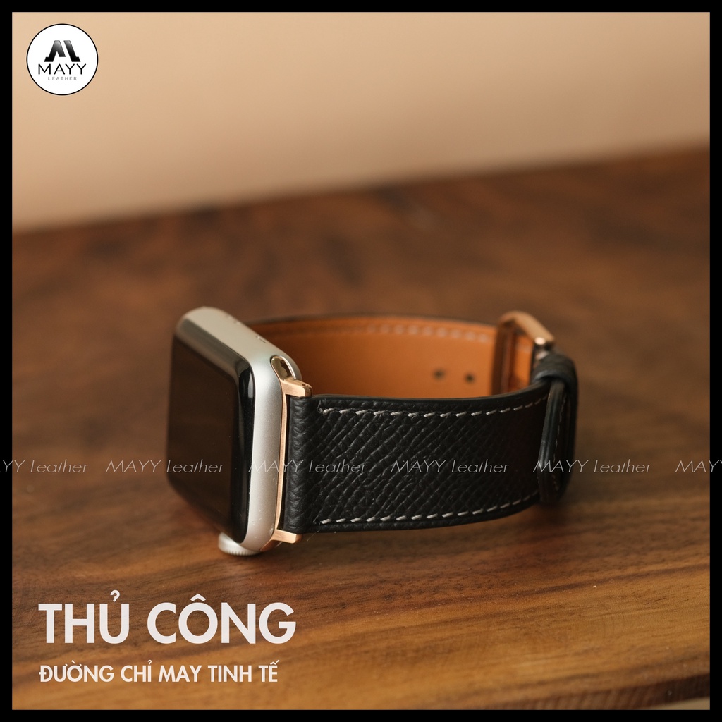 Dây đồng hồ Apple Watch da Bê Epsom da thật 100% màu đen