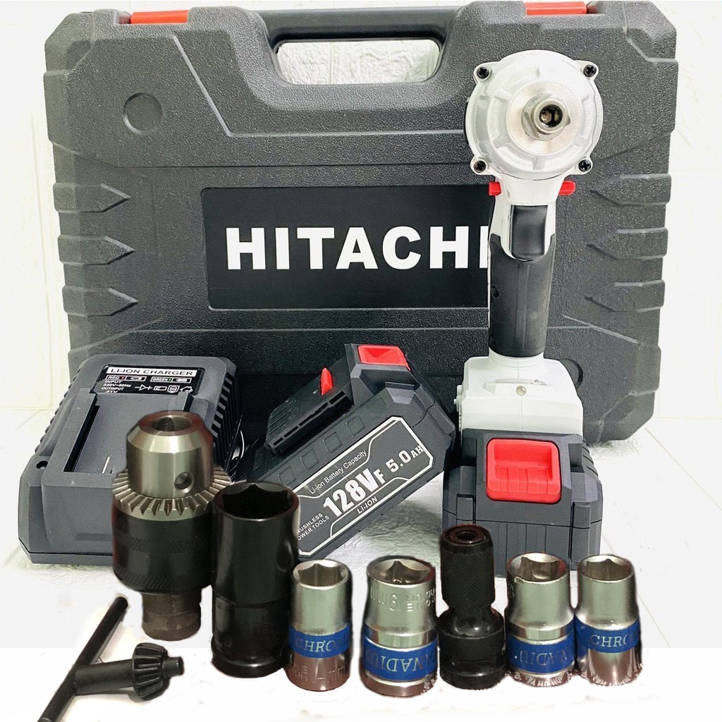 Máy Siết Bulong Hitachi 128Vf LOẠI CAO CẤP Động Cơ Không Chổi Than 2 Pin Dung Lượng Cao