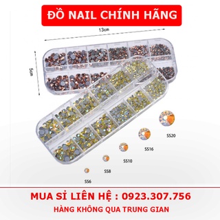 Đá chân keo lưới khay mix size 12 ô 1440 viên , đá đính móng trang trí nail gắn tay chân phụ kiện nhiều màu
