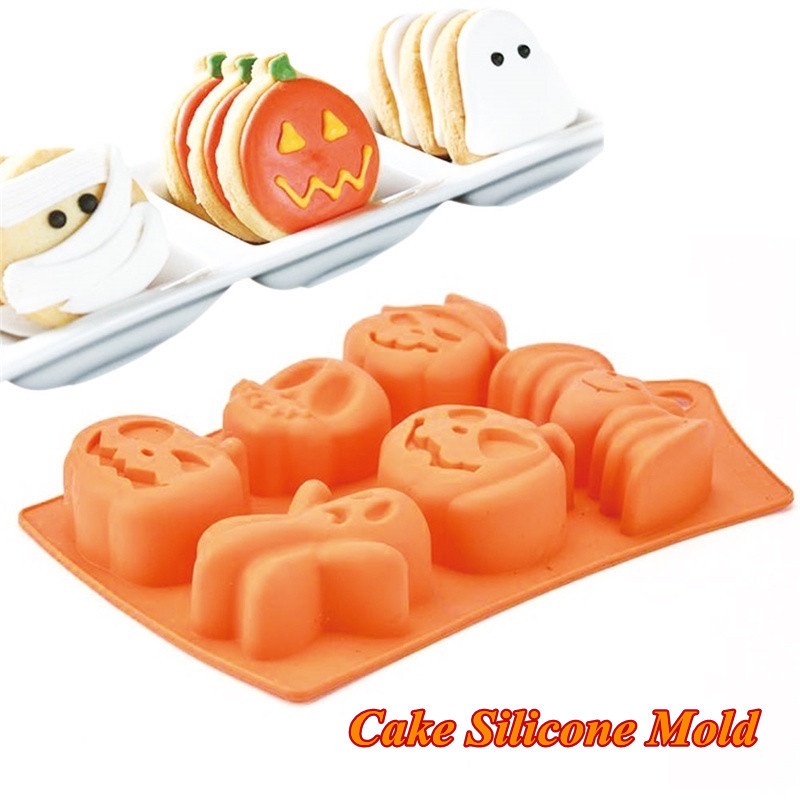 Khuôn Silicone 6 Ngăn Tạo Hình Chủ Đề Halloween Trang Trí Bánh Kem