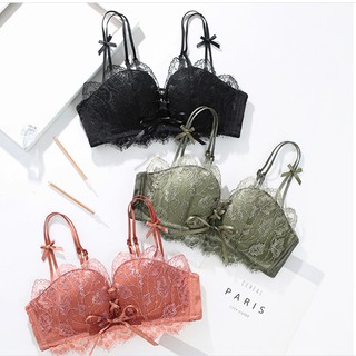 [KEM STORE] Set Bra Ren Hoa Phối Nơ Nâng Ngực Tạo Khe Gợi Cảm AL37