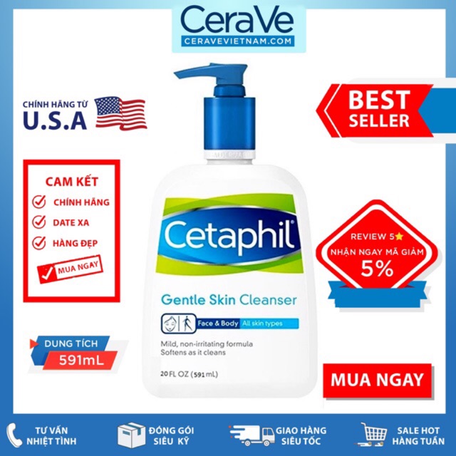 Sữa rửa mặt Cetaphil Gentle Skin Cleanser Face & Body (591mL)