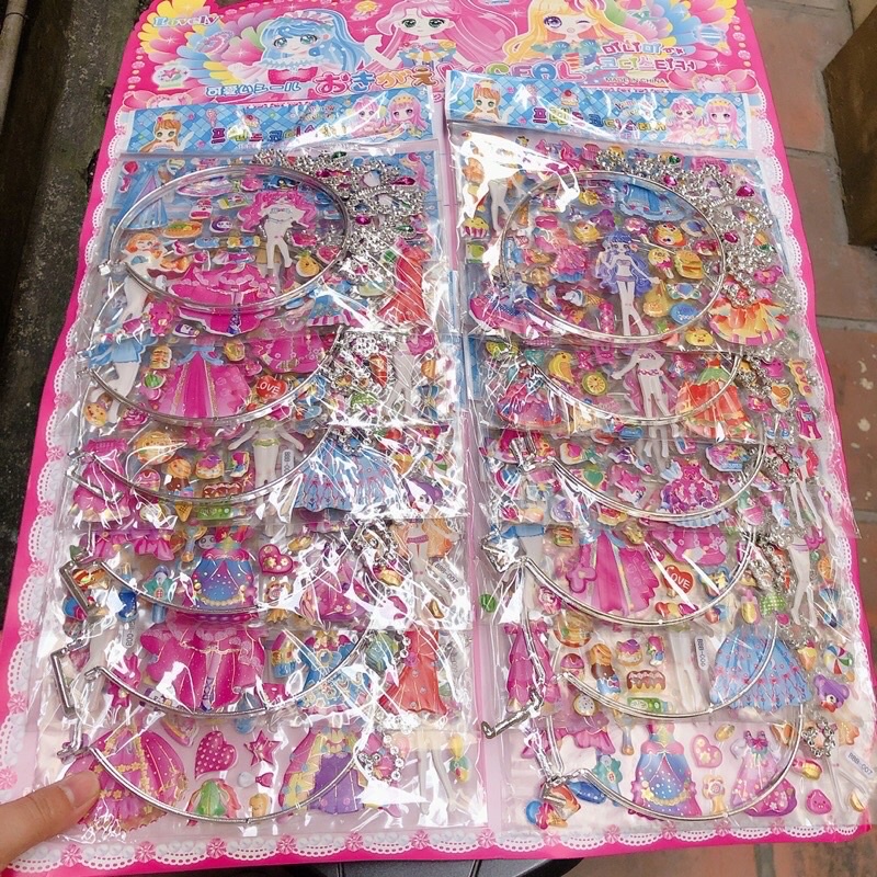 sỉ vỉ 12 bộ dán sticker thời trang dày kèm vương miện