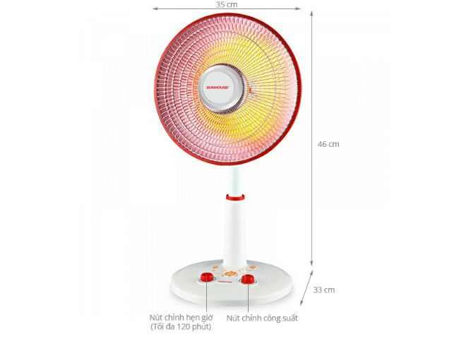 Quạt sưởi halogen Sunhouse SHD7005 công suất 800W diện tích sưởi 5-15m2 + tặng dao làm bếp màu đen