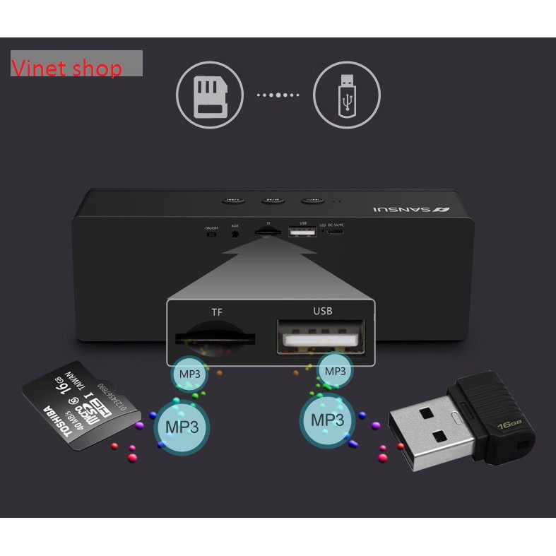 Loa Bluetooth Chính Hãng SANSUI Âm Thanh Vượt Trội  bảo hành 12 tháng của Vinet Shop -DC3498