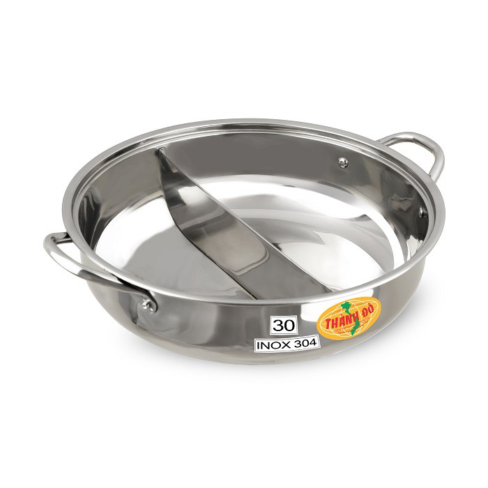 [INOX 304] Nồi Lẩu 2 Ngăn Inox Dày Có Nắp Kính Cao Cấp THÀNH ĐÔ - Tặng 1 Bếp Cồn Inox Cao Cấp