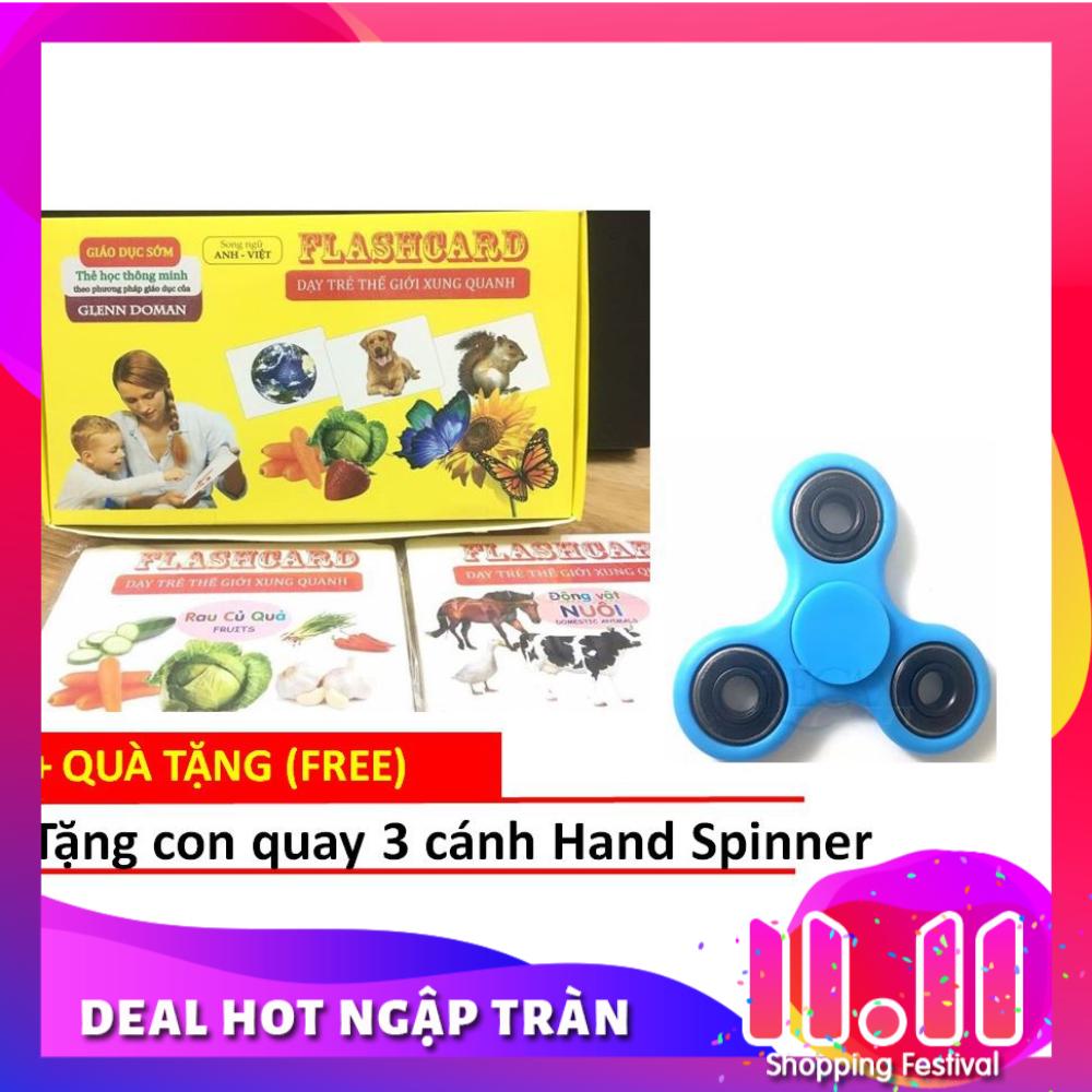 Bộ thẻ học thông minh Flash Card cỡ to 14 chủ đề (280 thẻ) cho bé Glenn Doman tặng con quay Hand Spinner