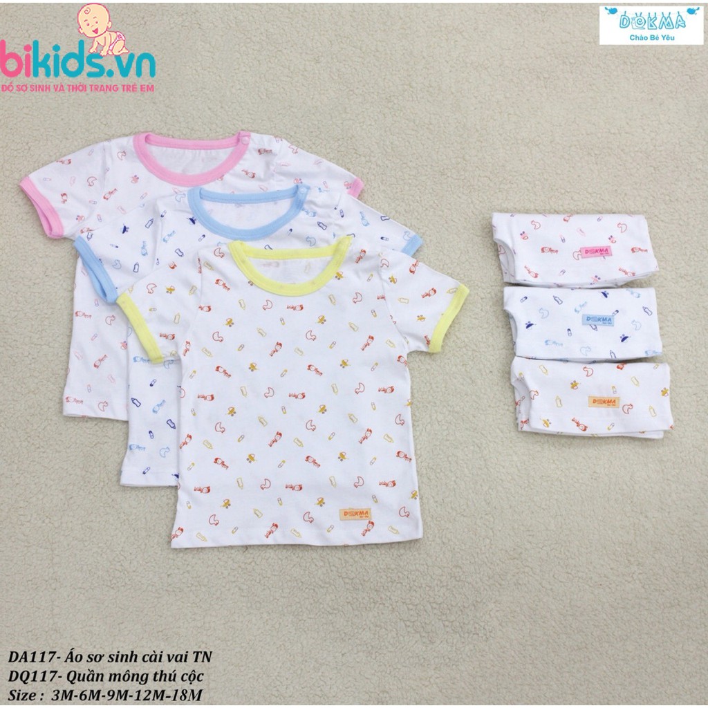 (DA117/DQ117) Dokma - Bộ quần áo cộc tay cài vai in hình bình sữa cho bé