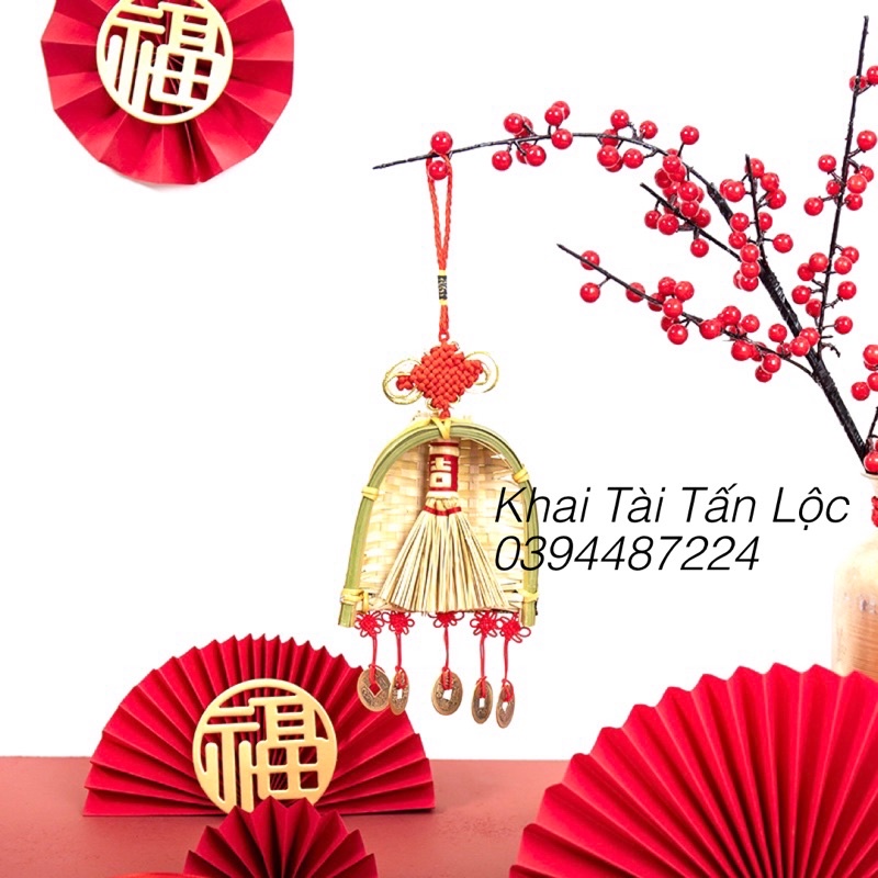 Dây treo xu ngũ đế , chổi cát tường và ki hốt tài Lộc , hoá sát , giải xui