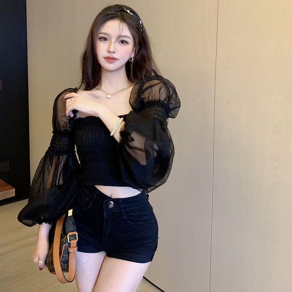Áo Croptop Chiffon Trễ Vai Dáng Ngắn Thời Trang Mùa Thu Hàng Mới Dành Cho Bạn Nữ