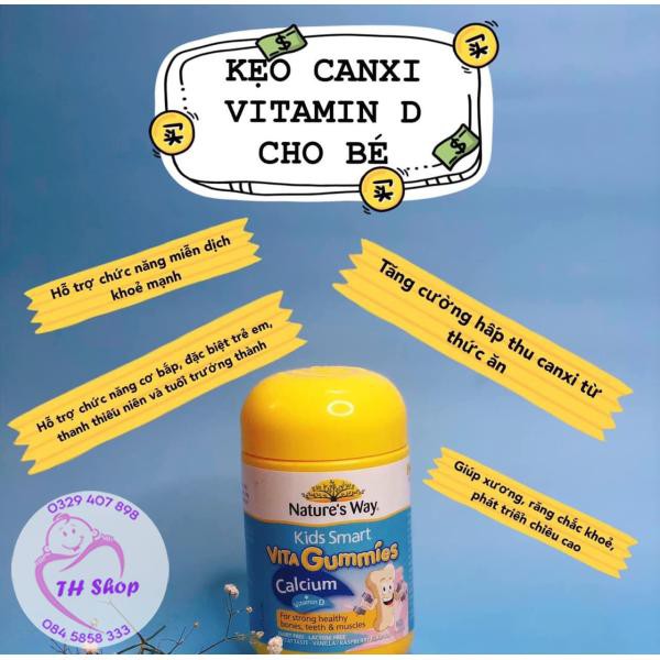 Kẹo Gummies Vitamin D &amp; Calcium Nature's Way 60 Viên( Kẹo Dẻo Gôm Canxi Vitamin D)