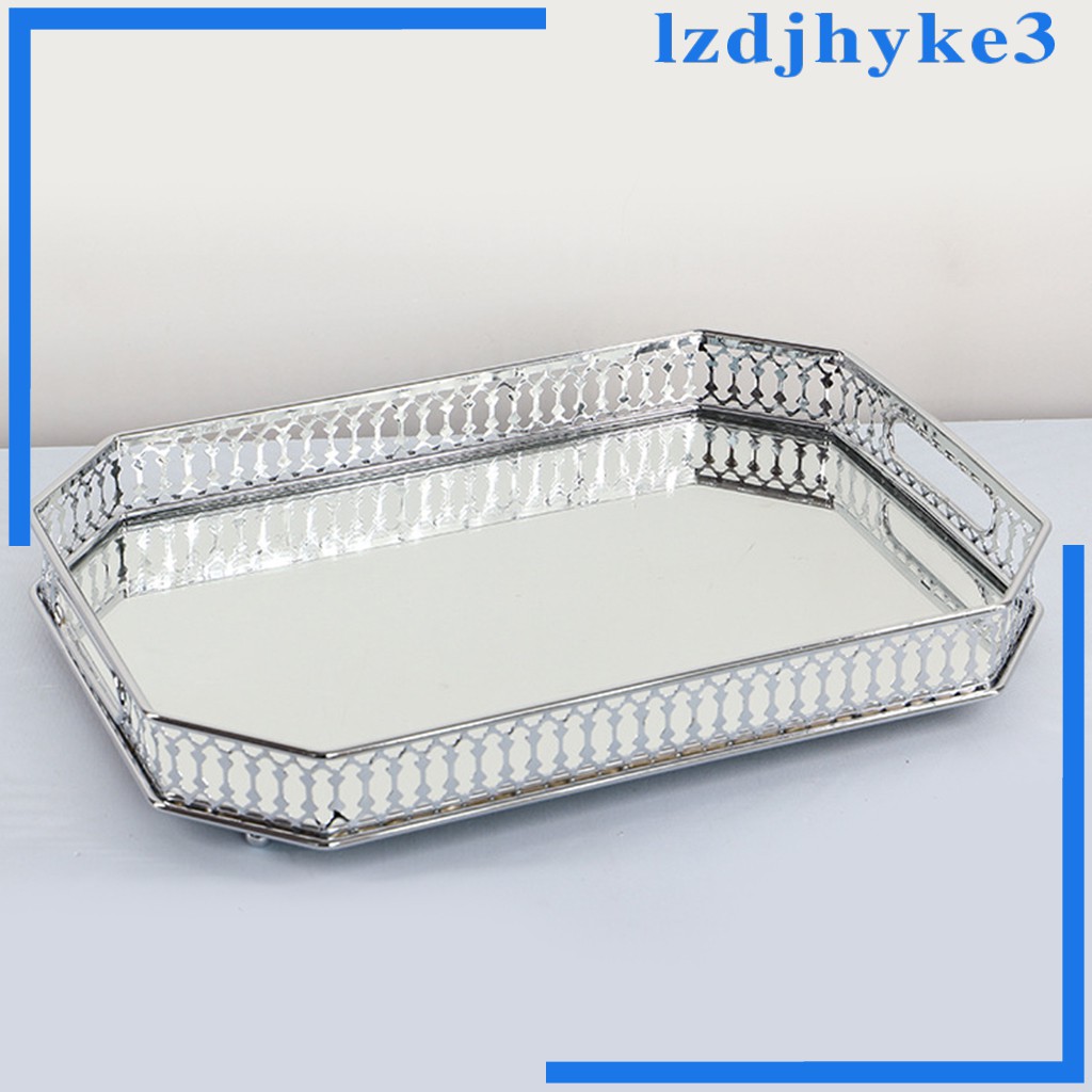 Khay Đựng Nến Tráng Gương Hình Chữ Nhật Màu Bạc Trang Trí Bàn Phục Vụ