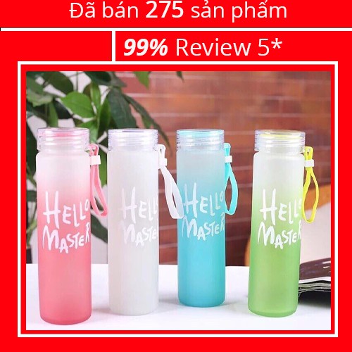 Bình Thủy Tinh Hello Master, Bình nước thủy tinh 450ml - 4 Màu