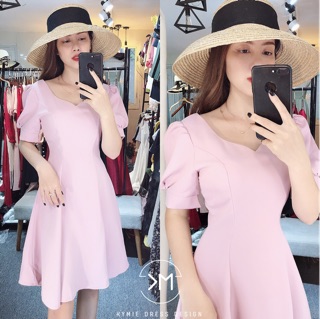 Đầm nữ cổ tim tay bồng ( ảnh thật)