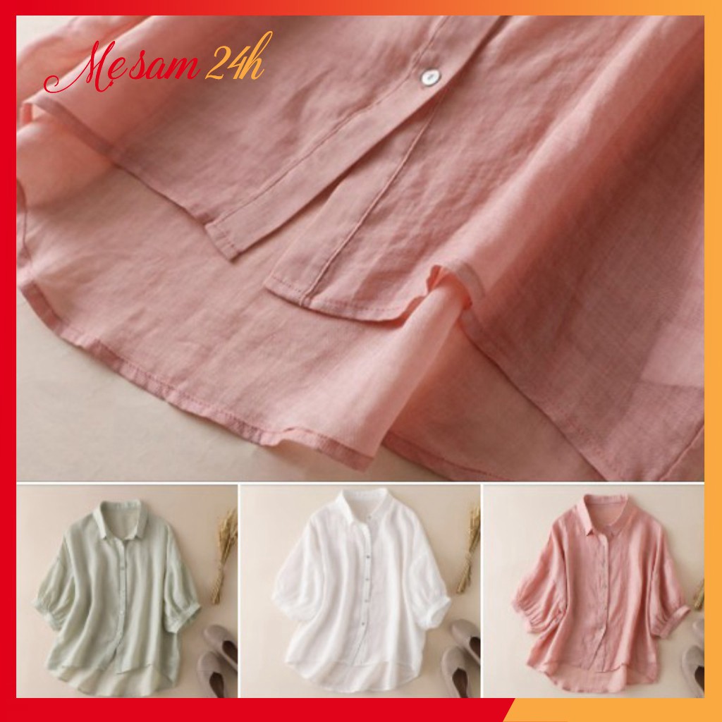 Áo sơ mi đũi nữ tay lỡ cổ đức Mẹ Sam 24h, chất liệu mềm mát, form vừa xinh, size từ 40 đến 95kg SMH.38 | BigBuy360 - bigbuy360.vn