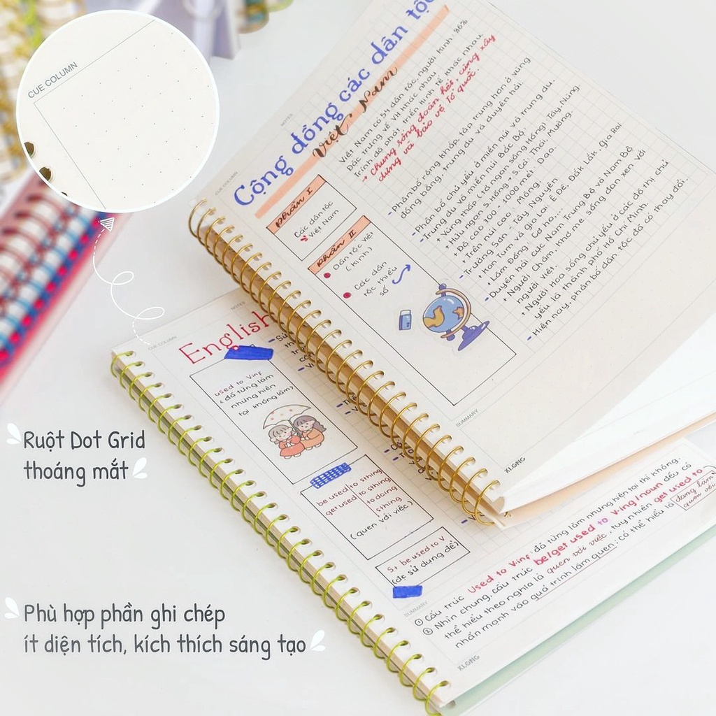 Sổ Cornell C-Notes Ghi bài Klong 120 / 200 trang Có Layout sẵn| Samy Study Stationery