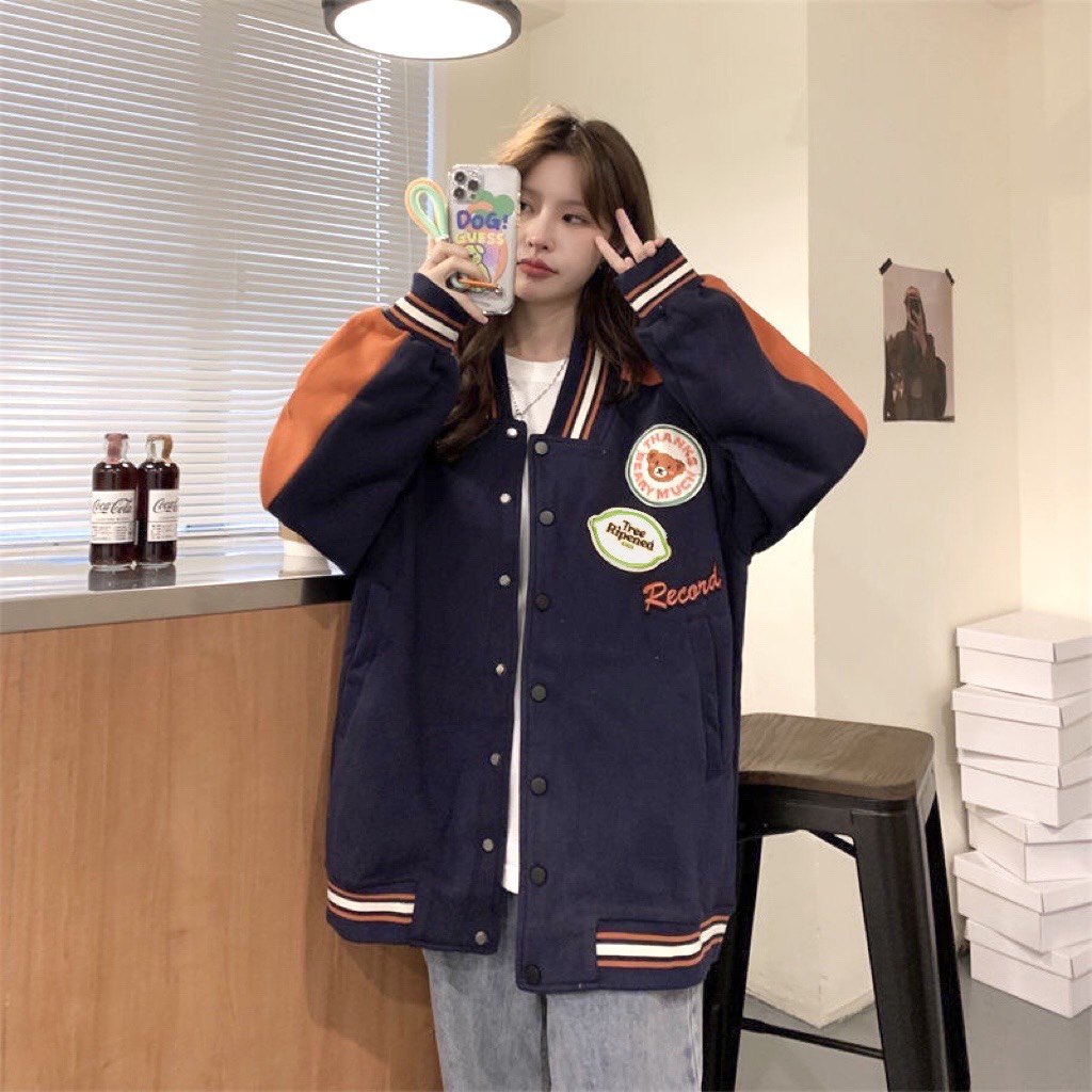 Áo Khoác Nỉ Bomber Nam Nữ, Áo Khoác Quảng Châu Unisex Varsity Form Rộng Ulzzang Kiểu Dáng Trẻ Trung | BigBuy360 - bigbuy360.vn