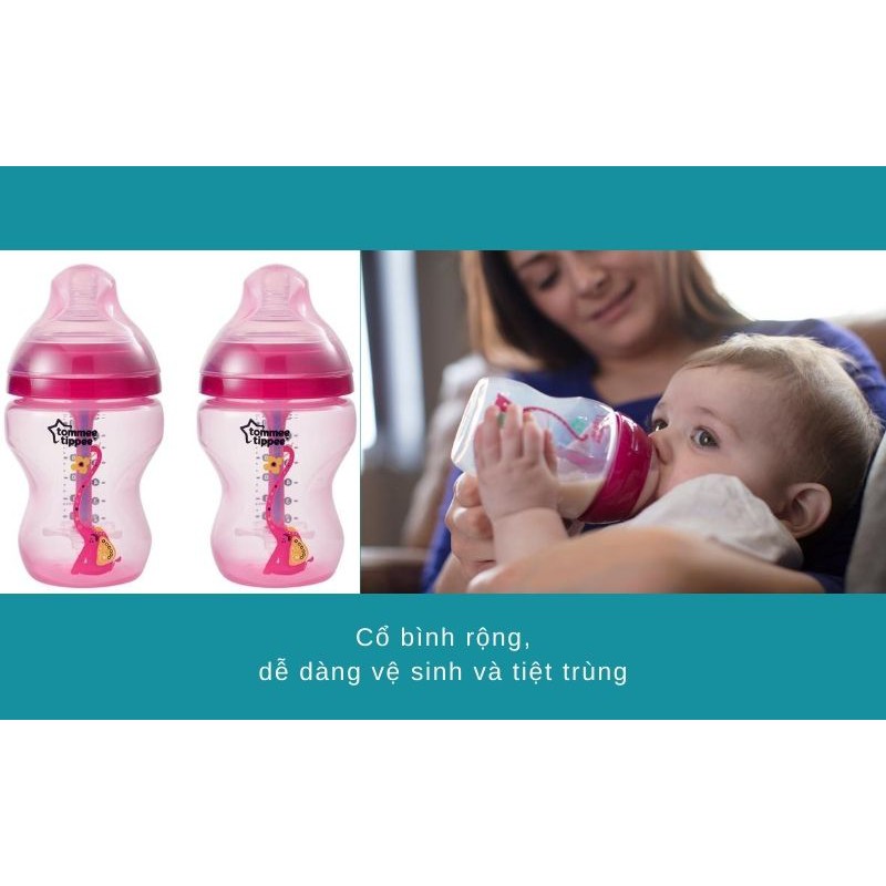 Bình sữa chống đầy hơi Tommee Tippee Advanced Anti-Colic 260ml (bình đôi) - Hồng