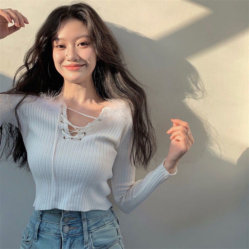 COZOK Áo sweater Tay Dài Dáng Ôm Cột Dây Thời Trang Cho Nữ