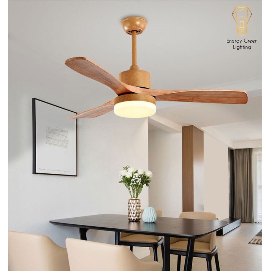Quạt Trần Gỗ 3 Cánh Energy Green Lighting QT-11055 Phong Cách Bắc Âu Tích Hợp Đèn Chiếu Sáng - Điều Khiển Từ Xa