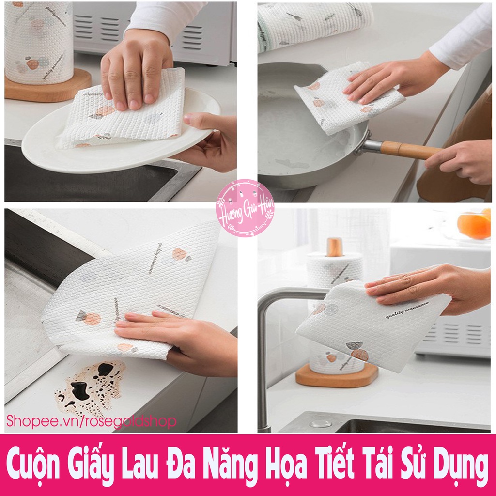 Cuộn Giấy Lau Vải Không Dệt Có Thể Tái Sử Dụng Họa Tiết , Vệ Sinh Bếp, Nhà Cửa Tiện Lợi, Siêu Thấm Hút