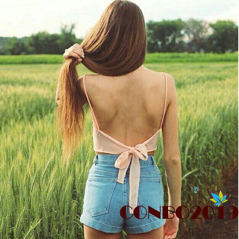 Áo hai dây hở lưng trang trí buộc nơ xinh xắn cho nữ