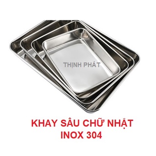 Khay Sâu Chữ Nhật Inox 304, Khay Nướng Bánh Nhiều Size - Hàng Cao Cấp