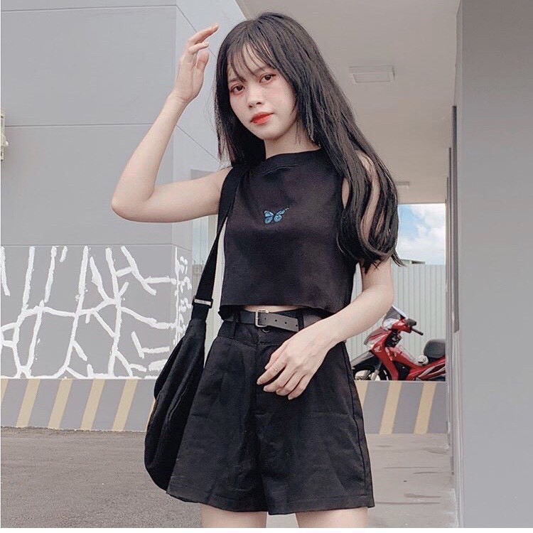 Áo Croptop Nữ Ulzzang 🌺 Áo Ba Lỗ Nữ 🌺 Thêu Bướm Chất Cotton Mềm Mịn | BigBuy360 - bigbuy360.vn