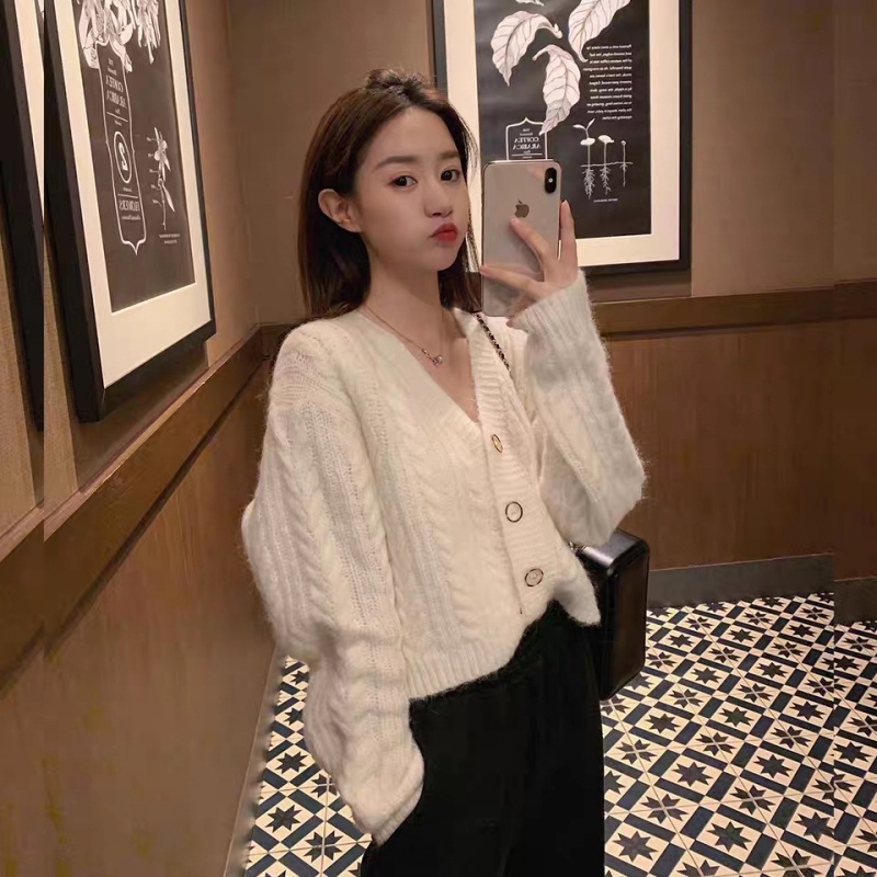 Áo khoác cardigan dệt kim SUXI tay dài cổ chữ V dáng rộng phong cách thời trang Hàn Quốc mới