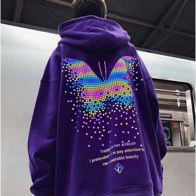 [m-8xl] Hooded Sweater hat t reflective butterfly printed   hoodie sweater Guochao Street hip hop Jacket for men and women in autumn and winter