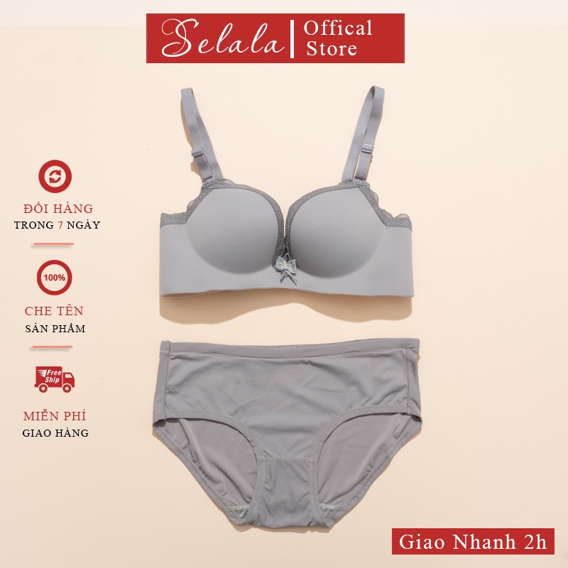 Set Đồ Lót Selala Nơ Thông Hơi Không Gọng Nâng Ngực Siêu Quyến Rũ SET16