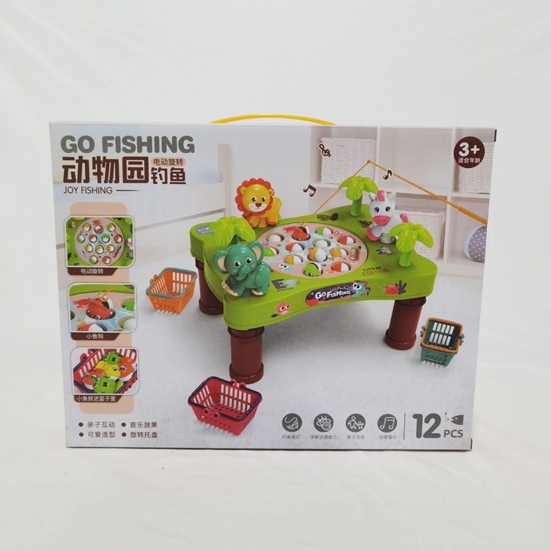 Bộ đồ chơi câu cá cao cấp cho bé -fishing toys-có nhạc-rừng xanh chạy pin-giỏ đựng cá