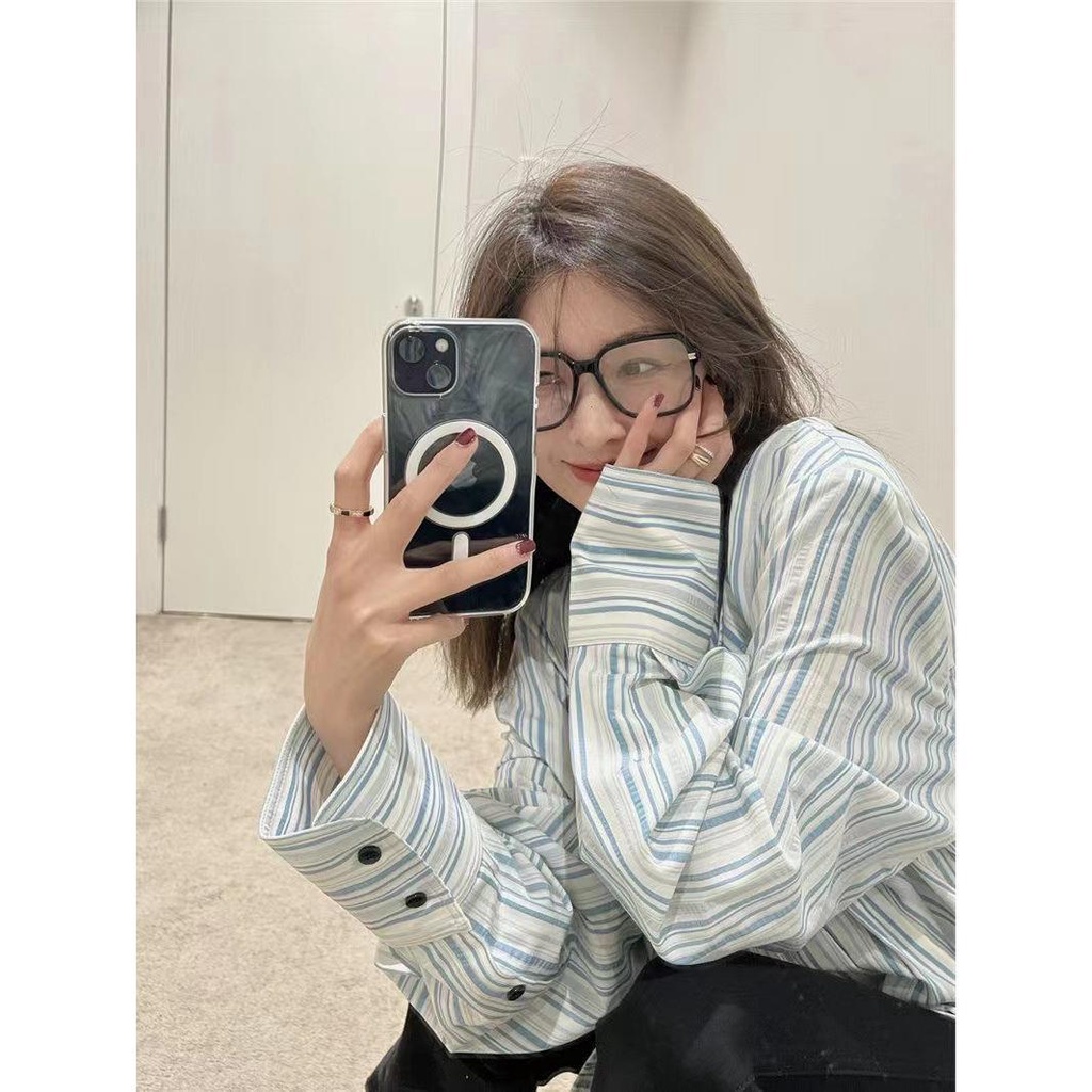 Áo Sơ Mi Kẻ Sọc Dáng Rộng Tay Dài Phong Cách Hàn Quốc Thời Trang Xuân Thu Hàng Mới 2022 Dành Cho Bạn Nữ