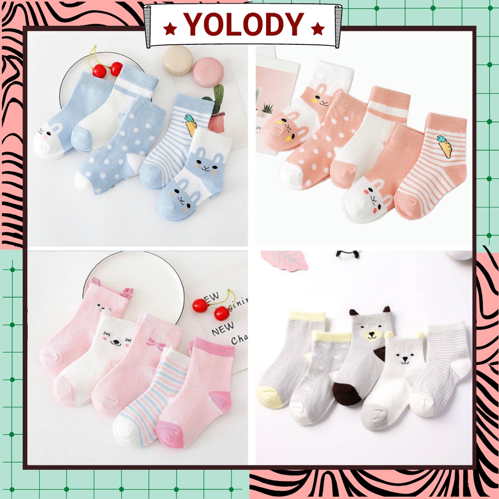Bộ 5 đôi vớ cotton Yolody set tất Hàn Quốc đáng yêu cho bé 0-3 tuổi TB005